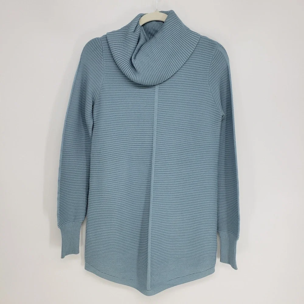 Evolution by Cyrus Ribbed Cowl Neck Tunic Sweater Womens Small Blue Pullover